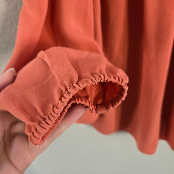 JOIE 100% Silk Cold Shoulder Top Womens Small S Orange Tie Strap Boho Peasant - Picture 6 of 9